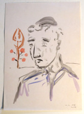 Ecole FRANCAISE XX DESSIN AQUARELLE PORTRAIT HOMME KIPPA JUDAICA suiv. CHAGALL c