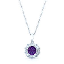 14K or Blanc Améthyste Violet Diamant Collier Femmes Coupe Ronde Chaton