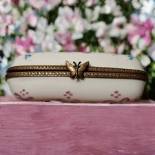 RARE Boîte à Pilules Porcelaine (Pilulier) / Décor Papillon / VINTAGE Émaillée
