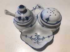 Ancien saleron moutardier en porcelaine décor bleu style Meissen, Sarreguemines