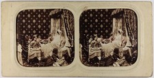 Famille Chambre à coucher Artistique c1860 Photo Stereo Diorama Vintage Albumine