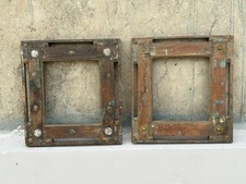 Ancien Rénové Lourd Wooden Miroir / Image Solide Laiton Travail Cadre Set 2