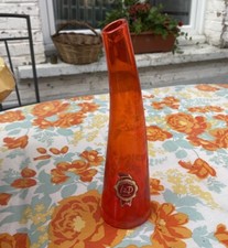 French ART GLASS Orange Bud Vase Modern SOLIFLORE MOUTH BLOWN 13” Crystal i2D