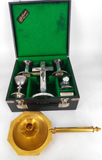 Coffret de prêtre ambulant en argent 835 ,Crucifix ,calice ,bougeoirs ...