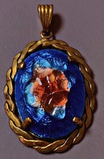 PLAQUE OR ANCIEN PENDENTIF EMAILLÉ EMAUX LIMOGES