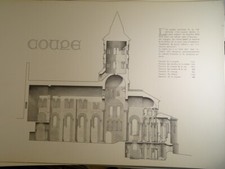 GRAND DESSIN ENCRE ARCHITECTURE BASILIQUE NOTRE DAME ORCIVAL PUY DOME AUVERGNE d