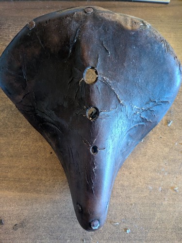 Selle cuir vélo ancien - cuir,