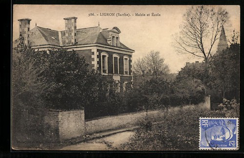 Cpa ligron mairie - mairie,