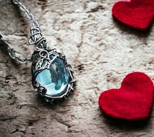 Pendentif Collier Celtique en Pierre de Lune Artificielle en  Acier Inoxydable