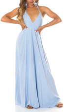Maxi Robe Longue D'Été Femme Évasée Ample Trapèze Scollo En V Sans Manches K273.