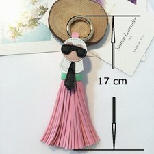 bijou de sac porte clé simili cuir rose à franges