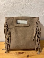 Sac À Main Bandoulière Bohème À Franges En Cuir Suédé Taupe