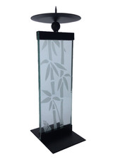 Bougeoir en fer et verre artisanal noir avec décor sablé blanc 24 cm