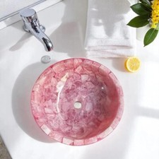 18 " Rose Quartz Naturel Pierres Lavabo / Quartz Rose Évier Vanité Décor Maison