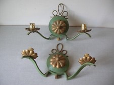 Paire d'appliques double luminaire en métal des années 1930/40 de 34,5 cm