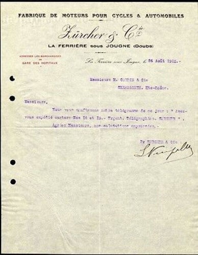 Facture 1912 zurcher cie - zurcher,