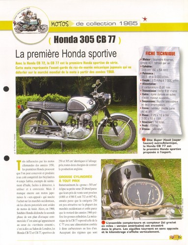 Fiche moto honda 77 - fiche,