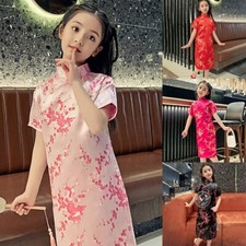 Robe d??guisement chinoise neuve fille imprim??e manches courtes 2~10 ans Cheong