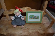 poupee  corolle les triples la fille en robe grise noeud rouge tres chic + cadre