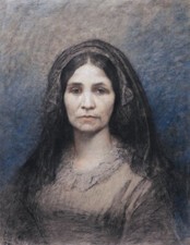 Tableau dessin pastel encadré portrait femme symboliste Augustin FEYEN PERRIN