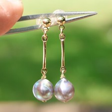 boucles d'oreilles argent pl or jaune 14ct perle de culture Akoya grise 2254