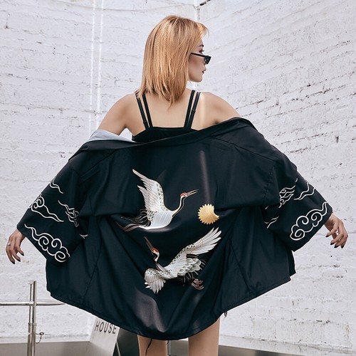 Manteau kimono vintage - manteau, noir