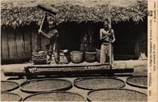 PC VIETNAM TONKIN - INDIGÈNES CHARGEANT LA PRESSE À HUILE (a75165)