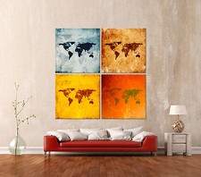 Carte Du Monde 4 Pop Art Toile Photo Environ Canapé Moderne Rétro Tableau Mural