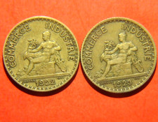 Lot  2 pièces : 1 Franc Domard 1922 et 1923  Bronze-alu (chambre de commerce)