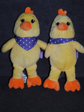 ?Doudou Poussin MILKA Canard Jaune Orange Bandana Mauve  Peluche NEUF Lot de 2