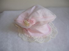 NEW VINTAGE BABY GIRL HAT PINK with FLOWERS can fit REBORN DOLL STUNNING