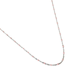 Collier perles résine Rose acier inoxydable argent artinal fait main femme 40 cm