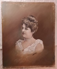 tableau ancien XIX-XXéme par "DUHEM"  Pastel  60cm x 50cm. "Portrait de femme"