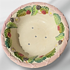 Majolica Hand Painted Neuwirth, Portugal Fruit & Basket Weave Large Fruit Bowl