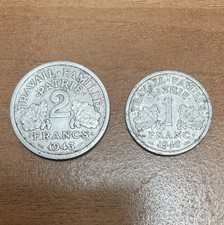Rare lot de 1 franc 1943B et 2