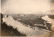 Suisse, Thoune, Vue de deux bras de l'Aar  Vintage albumen print.  Tirage