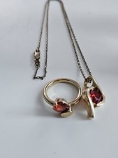 Parure Chaîne Pendentif Bague En Plaquer Or Et Citrine Marque Opla Poinconer .