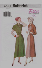 6523 PATRON RETRO BUTTERICK REEDITION PATRON ROBE COL MONTANT  1950  34 AU 38