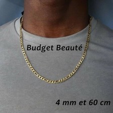 Collier figaro chaîne acier inoxydable plaqué or homme  4 mm et 60cm de longueur