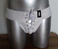 Jockstrap blanc homme BARCODE taille S lacets devant et derrière