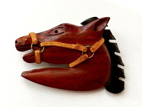 Rare broche bois cheval - rare, en