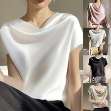 Haut femme élégant en satin de soie couleur unie adapté plusieurs saisons