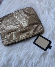 Victoria’s Secret large clutch cosmetic bag zip closure New NWOT Mirror Gold