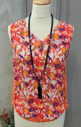 Top fleuri corail sans - , manches