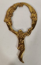ANCIEN MIROIR FACE A MAIN EN BRONZE ou LAITON – PIERROT ET COLOMBINE