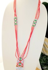 COLLIER AMERINDIEN VINTAGE PERLES TRESSEES MAIN        / orangé