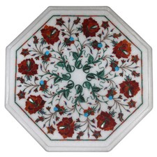 15 " Marbre Incrustation Côté Fin Table Top Handmade Pietra Dura Home Bureau