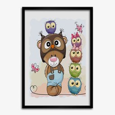 Photo 50x70cm Décor MDF Le salon Cadre Ours en peluche et hiboux