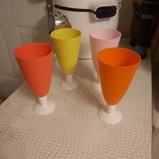 Tupperware lot de 4 coupe à glace fruit flach haute jaune rose pied blanc