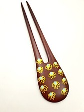 Pic à cheveux doubl en bois fleur bleu,pique à chignon,fourche bâton baguette co